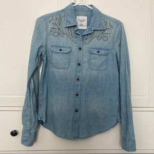 American eagle denim western button up shirt